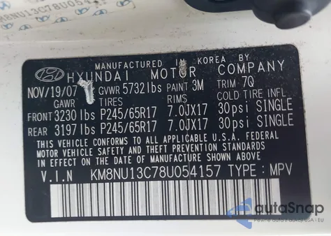 2008 Hyundai Veracruz Gls/Limited/Se z USA, uszkodzony, nr VIN KM8NU13C78U054157